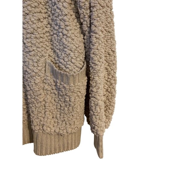 Zenana Women M Beige Textured Knit Sweater Ribbed Trim & Pockets Oversized Boho - Picture 8 of 10